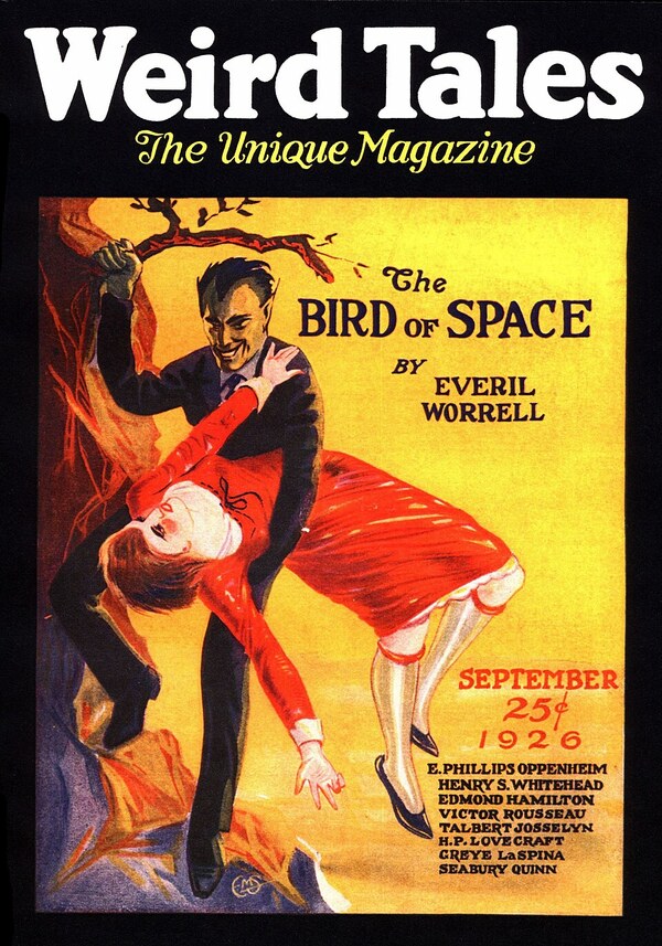 First published in Weird Tales, September 1926 (vol. 8, no. 3). Issue cover by E. M. Stevenson — illustrates “The Bird of Space.”